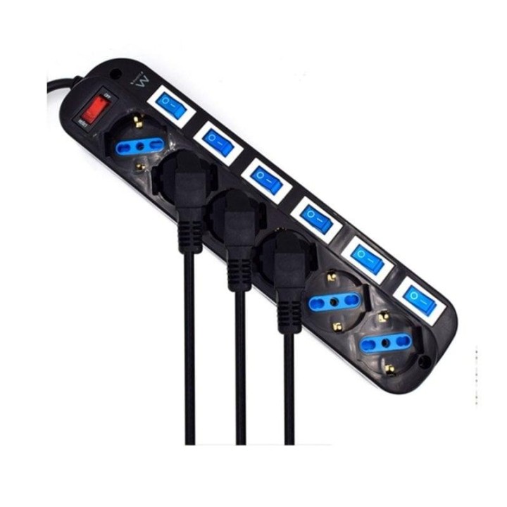 Regleta Ewent EW3851 6 tomas Schuko 3500W interruptores independientes cable 1,5m negra