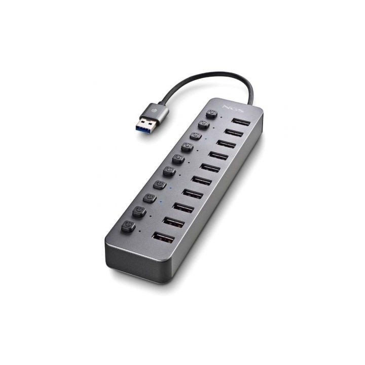 Hub NGS 10 puertos USB 3.0 5Gbps IHUB10 con interruptores y alimentación externa