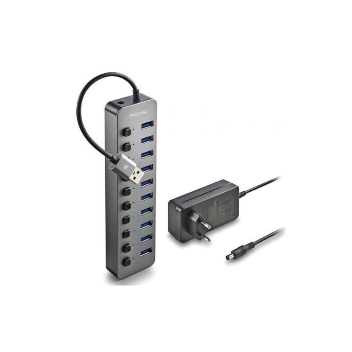 Hub NGS 10 puertos USB 3.0 5Gbps IHUB10 con interruptores y alimentación externa