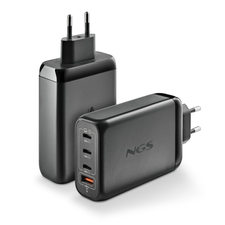 NGS BUD140W Cargador GaN Ultrarrápido de 140W con 3x USB-C (PD3.1/PPS) + 1x USB-A QC3.0 Negro
