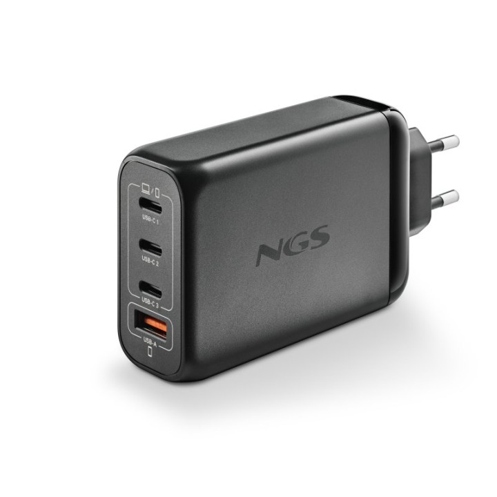 NGS BUD140W Cargador GaN Ultrarrápido de 140W con 3x USB-C (PD3.1/PPS) + 1x USB-A QC3.0 Negro