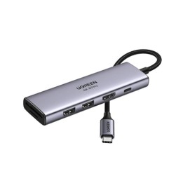 Hub Ugreen 6en1 USB-C Gris Plata HDMI 4K60Hz 2xUSB-A SD TF PD 100W Compacto