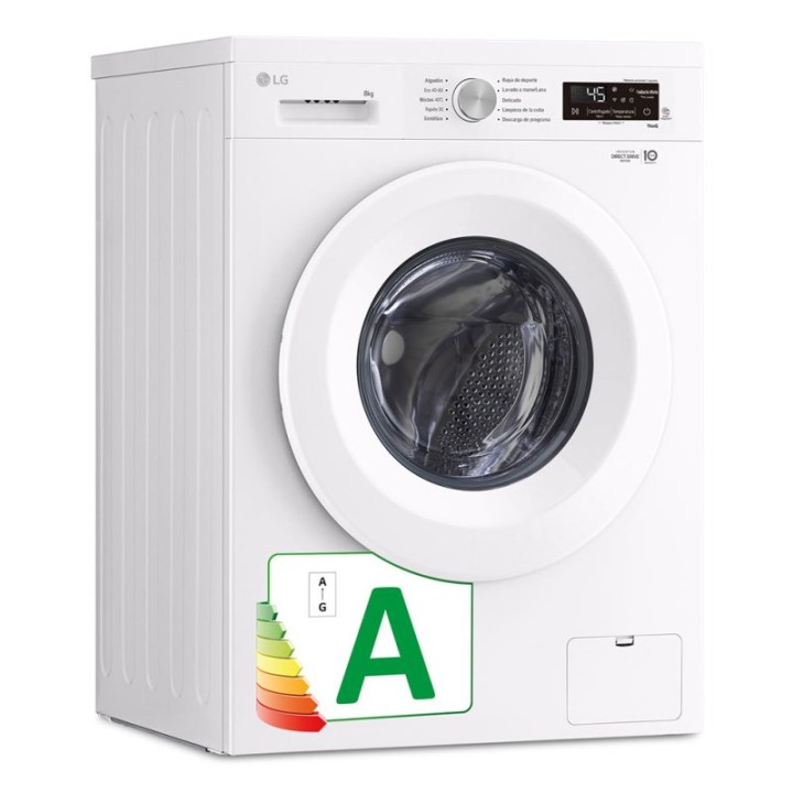 Lavadora LG 8kg Carga Frontal 1400rpm Clase A Blanca Motor Inverter Direct Drive Steam WiFi