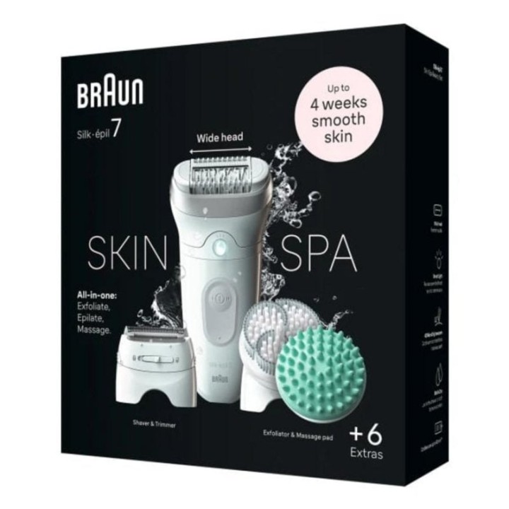 Depiladora Braun Silk-épil 7 7-081 Blanco MicroGrip 40 pinzas AC/Batería Wet&Dry exfoliante