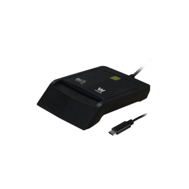 Lector DNI Woxter PE26-200 USB C/Negro/Incluye adaptador USB A/Smart Card/PC y MAC