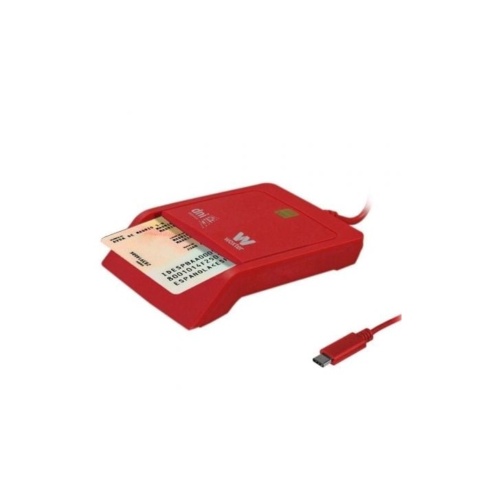 Lector DNI Woxter PE26-199 Rojo USB Tipo C Adaptador USB-A LEDs Compatible Smart Card