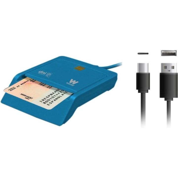 Lector DNI WOXTER PE26-197 Azul USB 2.0 Tipo C Smart Card Adaptador Incluido