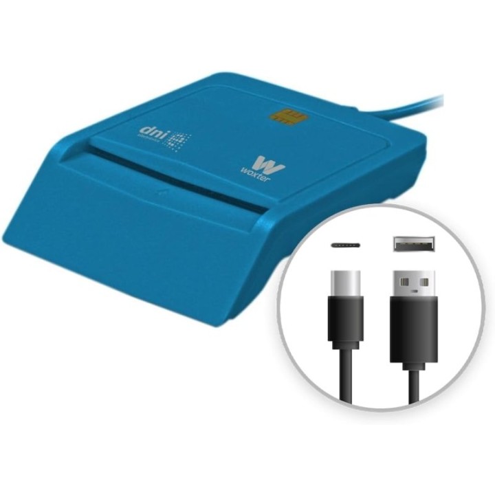 Lector DNI WOXTER PE26-197 Azul USB 2.0 Tipo C Smart Card Adaptador Incluido
