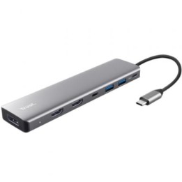 Docking Station TRUST Dalyx USB-C 7 en 1 2xHDMI DisplayPort 100W Gris
