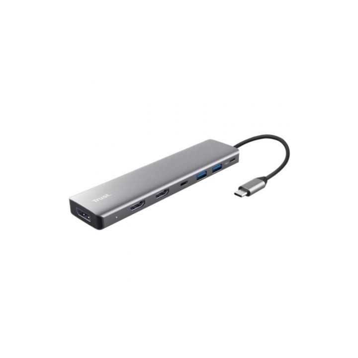 Docking Station TRUST Dalyx USB-C 7 en 1 2xHDMI DisplayPort 100W Gris