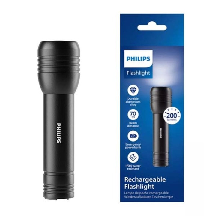 Linterna Philips SFL7003R LED Pro Recargable 200 Lúmenes IPX4 Resistente al Agua