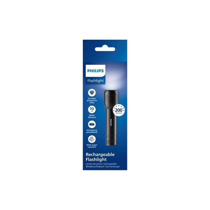 Linterna Philips SFL7003R LED Pro Recargable 200 Lúmenes IPX4 Resistente al Agua