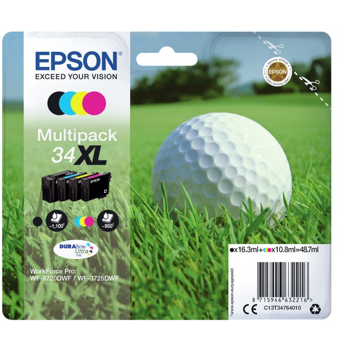 Tinta Epson 34XL Pack Negro/Tricolor (C13T34764010)