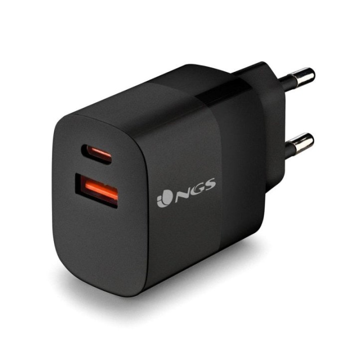 NGS BUD 45W Cargador GaN de pared ultrarrápido de 45W con 2 Puertos: USB-C + USB-A