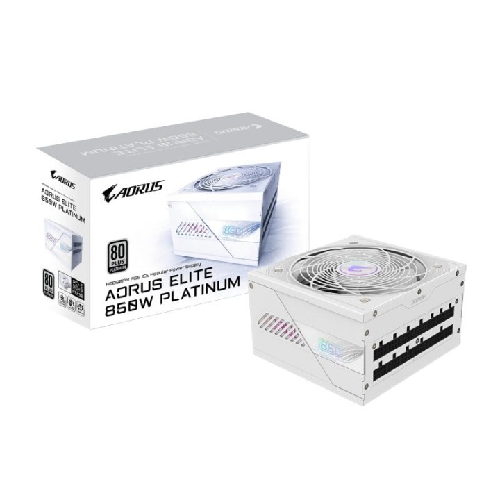 Fuente de Alimentación GIGABYTE 850W 80 PLUS Platinum GP-AE850PM PG5 ICE Modular PCIe 5.0 ATX 3.0 Blanca