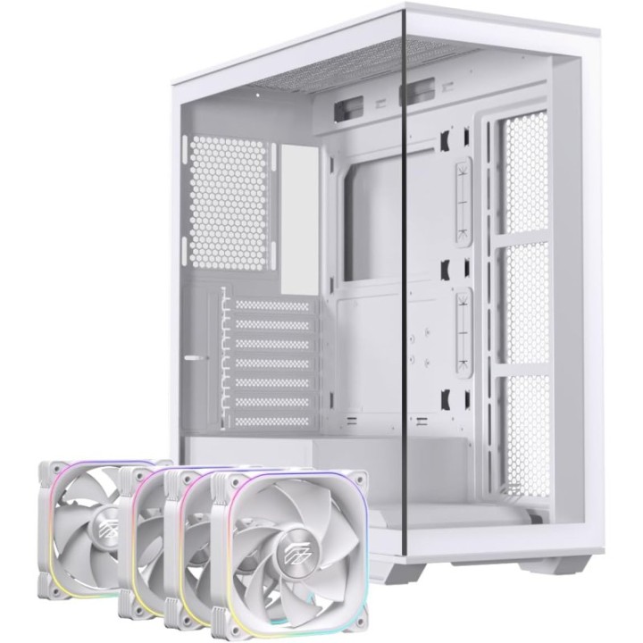 Torre Einarex Prisma S700 RGB White Cristal Templado, Soporte 9 Ventiladores, ATX, Midi Tower