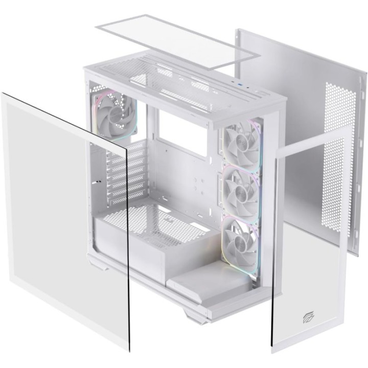 Torre Einarex Prisma S700 RGB White Cristal Templado, Soporte 9 Ventiladores, ATX, Midi Tower