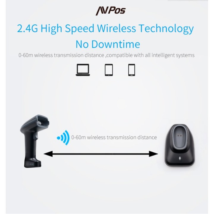 Escáner AVPos BT230 1D/2D Bluetooth Wireless USB Batería 2000mAh Protección Caídas