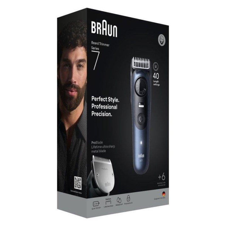 Recortadora Braun BeardTrimmer 7 BT7520 40 posiciones 120 min batería mojado/seco azul/negro