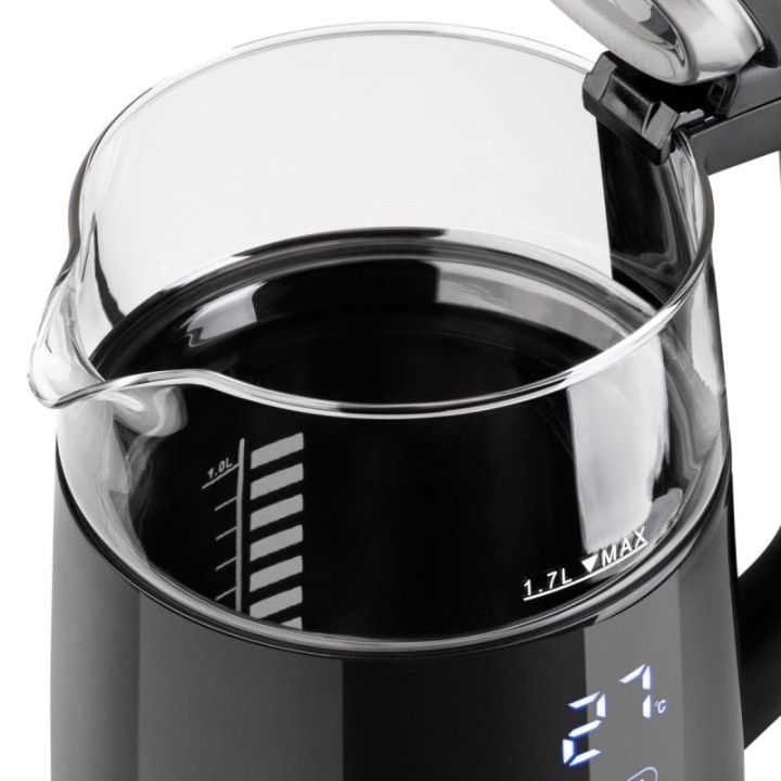 Hervidor Haeger EK-DIG.028A 1,7L 2200W Vidrio Acero Inoxidable Termostato Negro