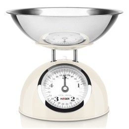 Báscula de cocina Haeger mecánica 5 kg tazón extraíble acero y crema