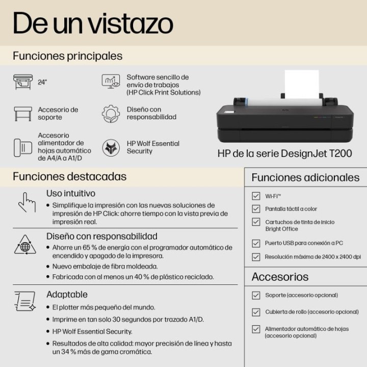 Impresora Inyección de tinta Wi-Fi HP Designjet T230 24″ Color, impresión profesional