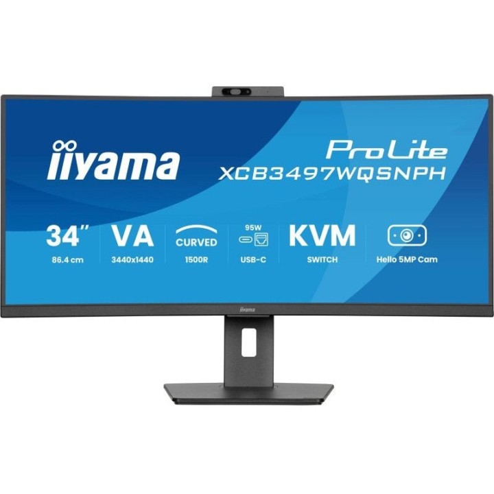 iiyama ProLite XCB3497WQSNPH-B1 34" VA UltraWide QHD 120Hz FreeSync Premium Curvo USB-C Webcam