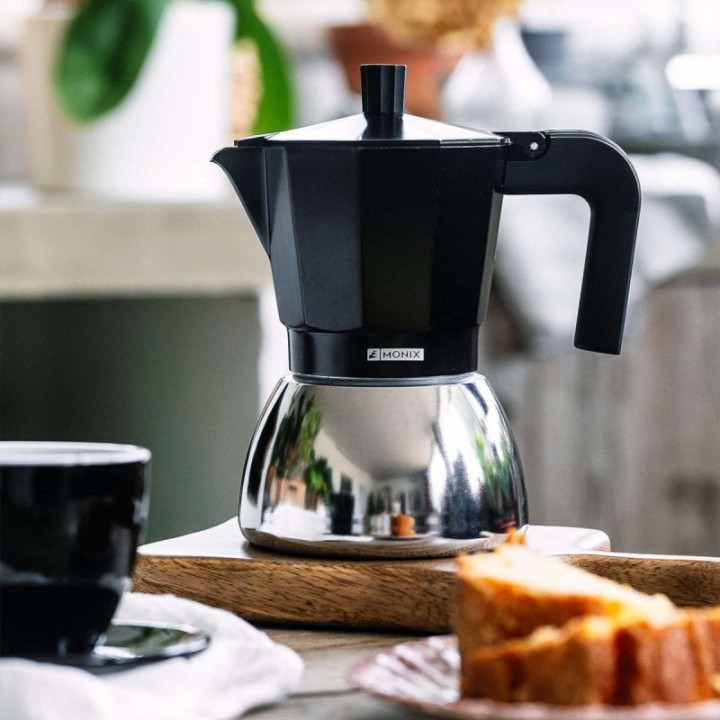 Cafetera Italiana Monix Induction Inox M863003 3 tazas 0,195L negra compatible inducción