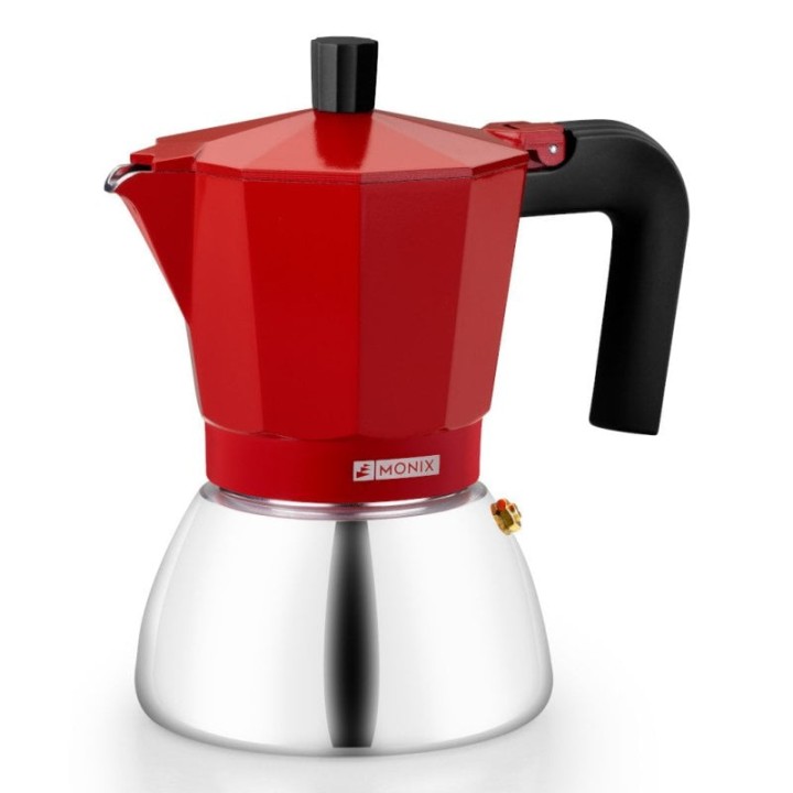 Cafetera Italiana Monix Induction Inox 9 tazas 0,47L rojo para inducción