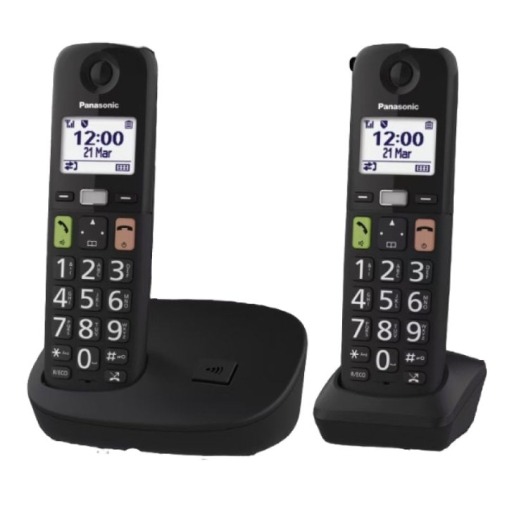 Teléfono inalámbrico Panasonic DECT 2 Handsets Pantalla 1.8″ Botones Grandes Bloqueo Llamadas Negro