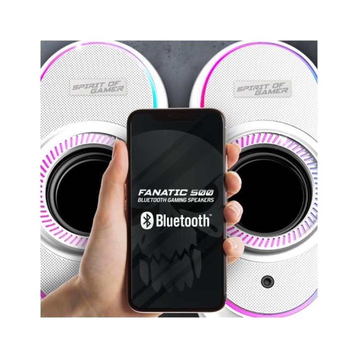 Altavoces Spirit of Gamer FANATIC 500 ARTIC 2.0 inalámbricos/alámbricos 3W con bluetooth retroiluminados blancos