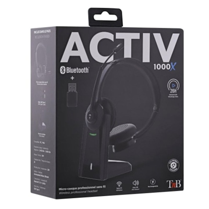 Auriculares TnB inalámbricos Bluetooth 2.4 GHz con base de carga y micrófono boom