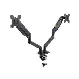 Soporte de mesa TooQ Doble Pantalla Giro 360° Gas Ajuste Acero Negro