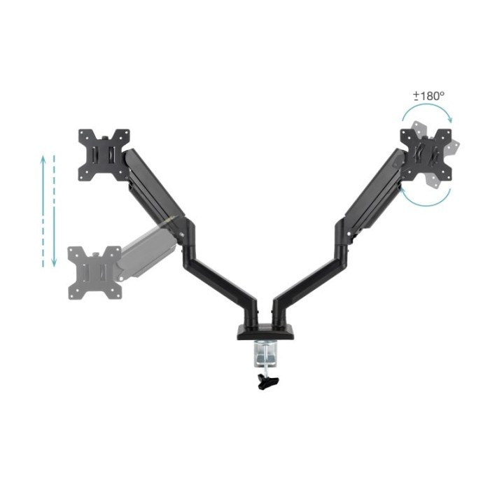 Soporte de mesa TooQ Doble Pantalla Giro 360° Gas Ajuste Acero Negro