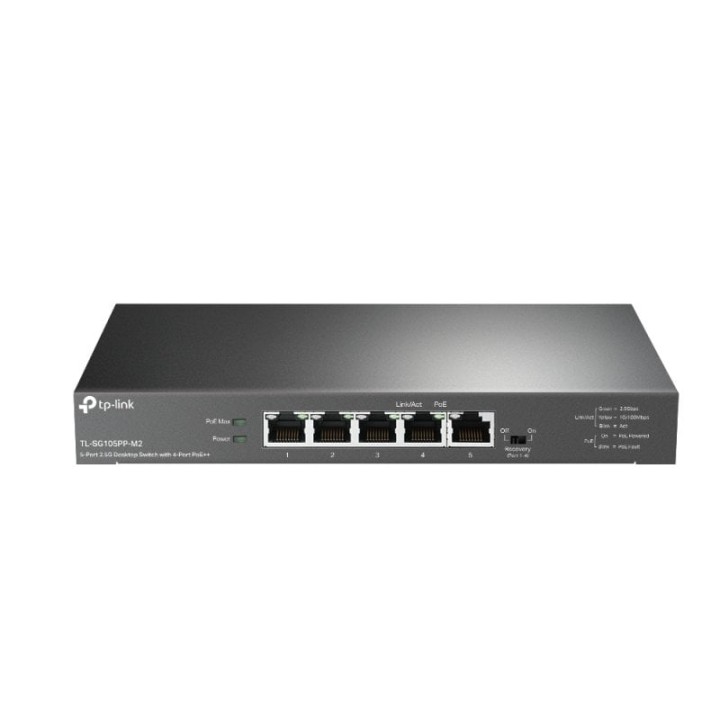 Switch TP-Link 5 Puertos 2.5G PoE++ 123W Sin Ventilador Carcasa Acero Negro