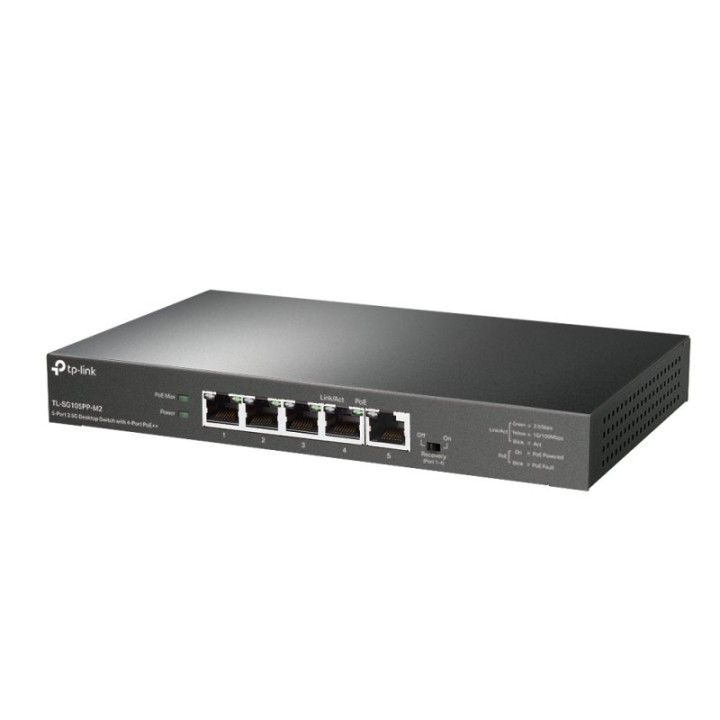Switch TP-Link 5 Puertos 2.5G PoE++ 123W Sin Ventilador Carcasa Acero Negro