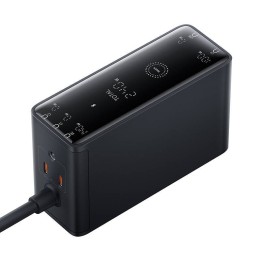 Baseus Cargador Rápido Inteligente de Escritorio GaN 3C+U+DC 240W + Cable CC-CC 240W 1m Negro