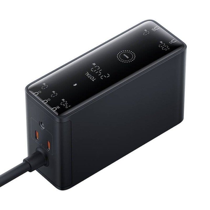 Baseus Cargador Rápido Inteligente de Escritorio GaN 3C+U+DC 240W + Cable CC-CC 240W 1m Negro