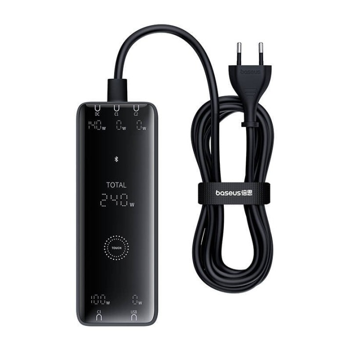 Baseus Cargador Rápido Inteligente de Escritorio GaN 3C+U+DC 240W + Cable CC-CC 240W 1m Negro