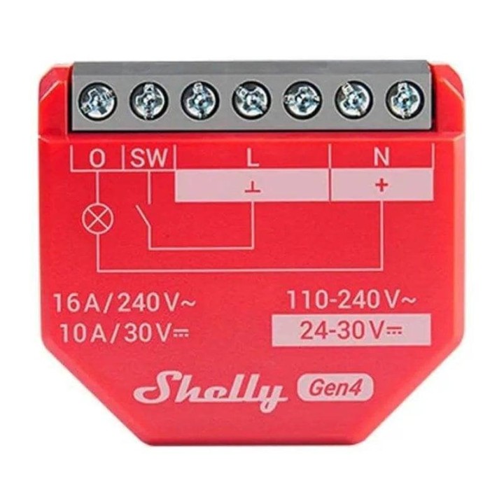 Relé Wi-Fi Shelly 1PM Vermelho Wi-Fi Bluetooth Zigbee Control iluminación Monitorización energía Empotrable