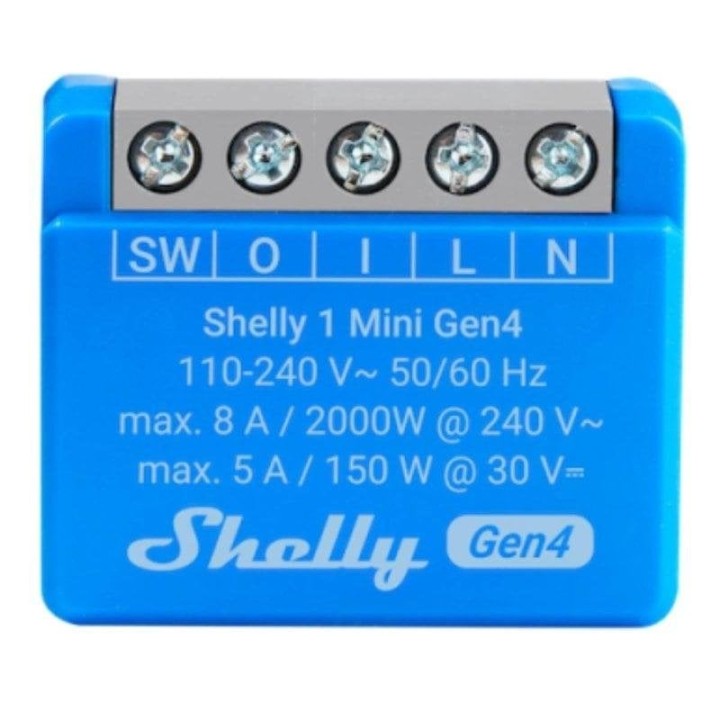 Módulo Shelly 1 Mini Gen4 Azul Wi-Fi Bluetooth Zigbee Matter 8A/240V Relé Compacto