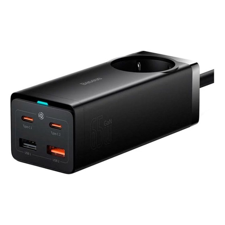 Cargador Baseus GaN3 Pro PSZM000901 65W 2x USB-C 2x USB-A Toma AC Protección Avanzada Negro