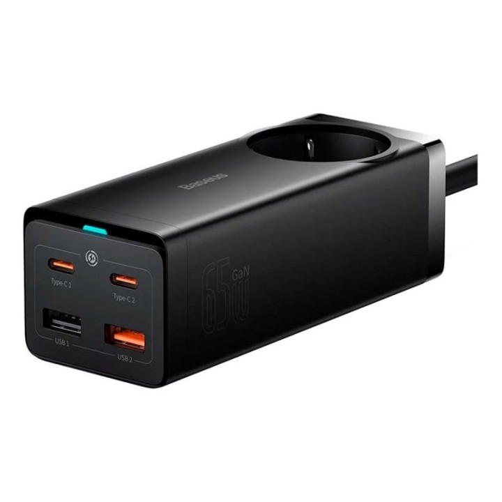 Cargador Baseus GaN3 Pro PSZM000901 65W 2x USB-C 2x USB-A Toma AC Protección Avanzada Negro