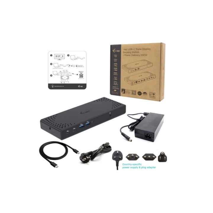 Estación de acoplamiento i-tec USB-C Triple Display Gen 2 100W 3x4K 7xUSB Ethernet Negro