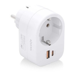 Regleta de pared Aisens 1 Schuko 1 USB-C 20W PD 3.0 1 USB-A 20W QC 3.0 GaN Blanco