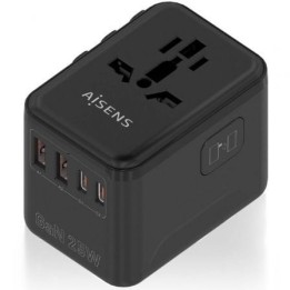 Adaptador de Viaje Universal AISENS GaN 2xUSB-A QC3.0 2xUSB-C PD3.0 25W Negro