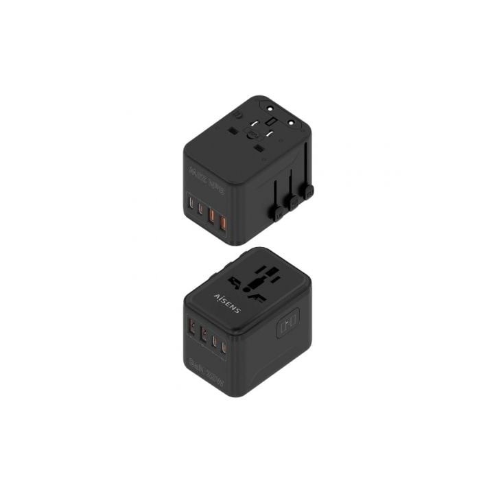 Adaptador de Viaje Universal AISENS GaN 2xUSB-A QC3.0 2xUSB-C PD3.0 25W Negro