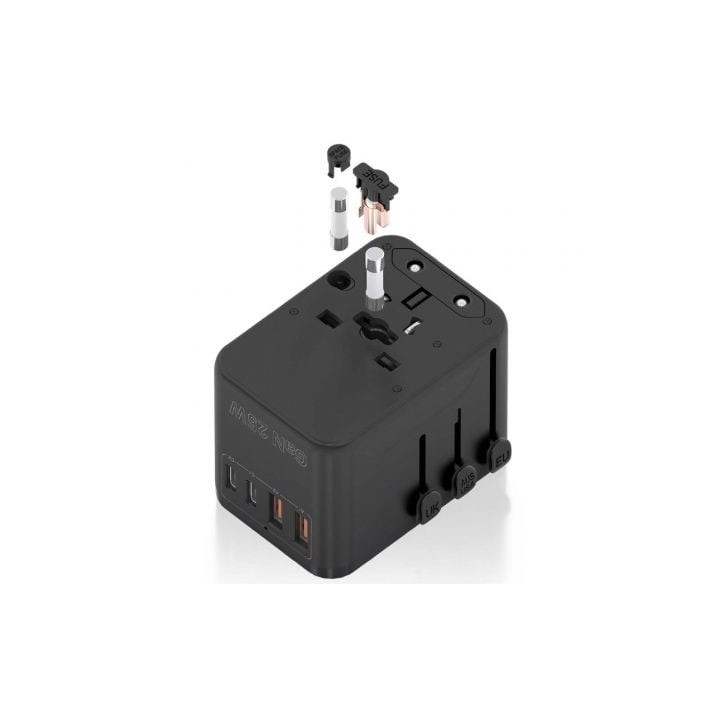 Adaptador de Viaje Universal AISENS GaN 2xUSB-A QC3.0 2xUSB-C PD3.0 25W Negro