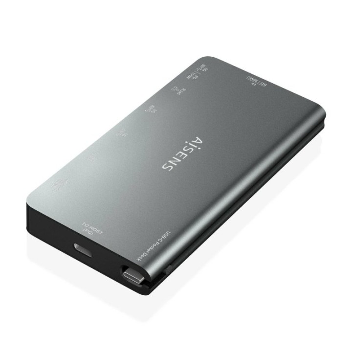 Dock USB-C Aisens Dock 8 en 1 Gris 4K HDMI RJ45 3xUSB-A SD MicroSD PD 100W 10cm