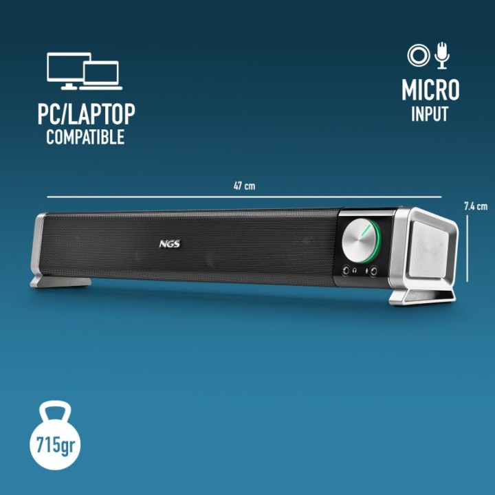 Barra de sonido NGS Bluetooth 20W inalámbrica USB compacta con micrófono y jack 3,5mm
